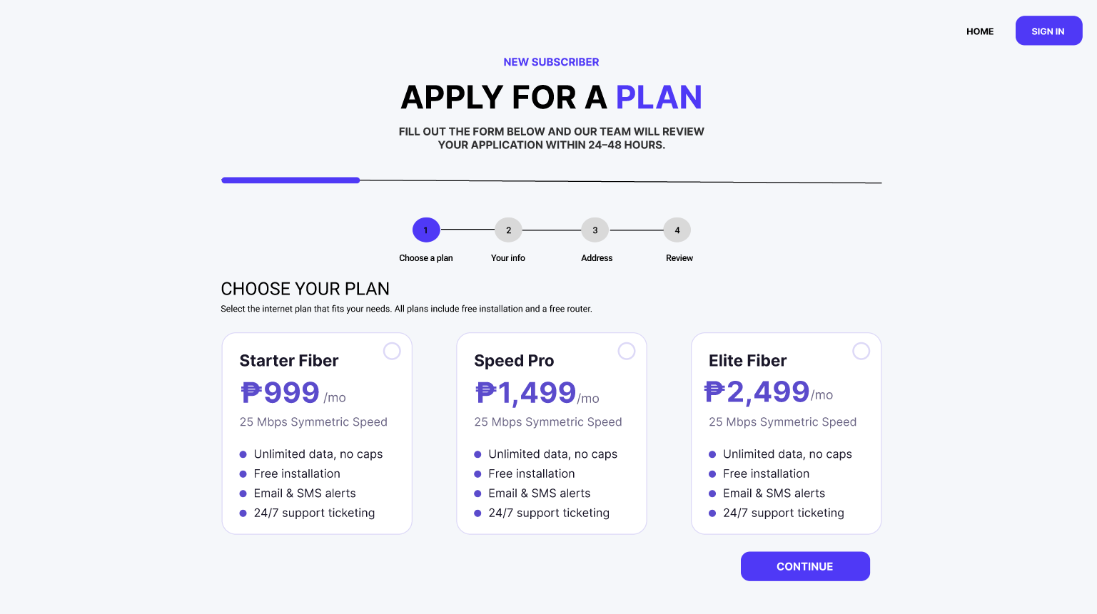 Yottabytes ISP Plan Application UI Design